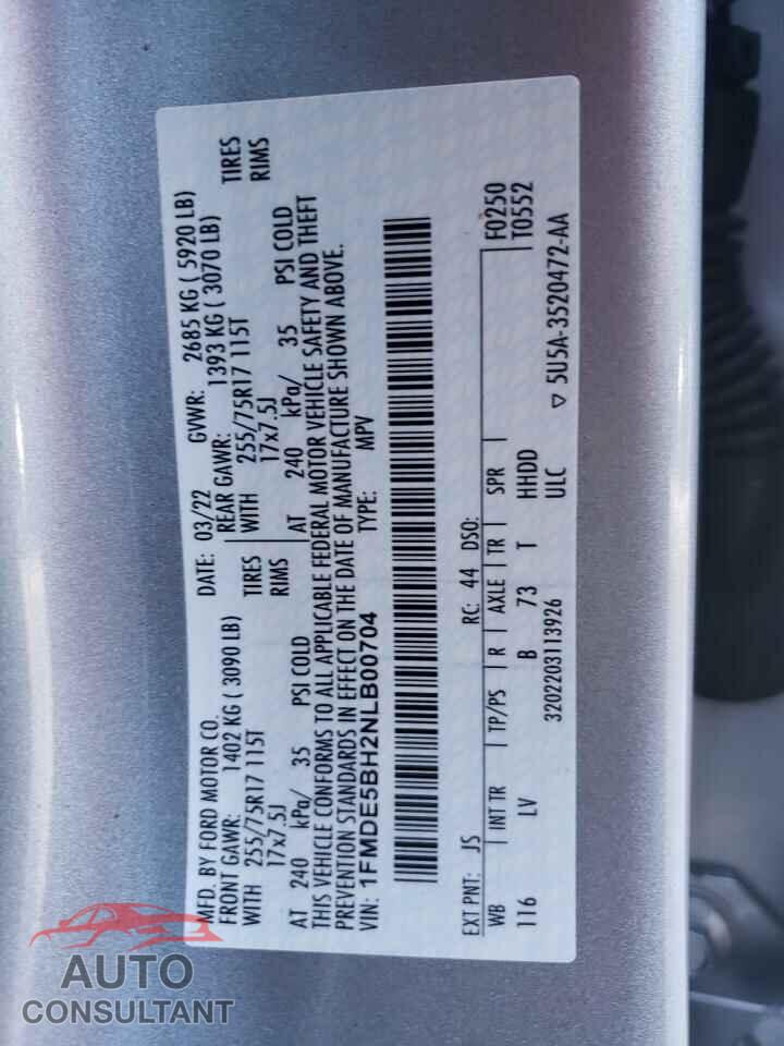FORD BRONCO 2022 - 1FMDE5BH2NLB00704
