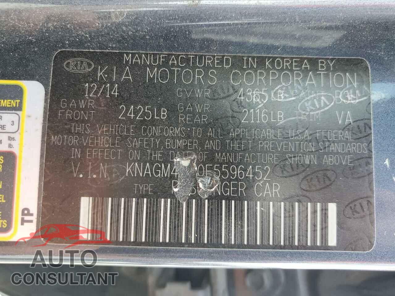 KIA OPTIMA 2015 - KNAGM4A70F5596452