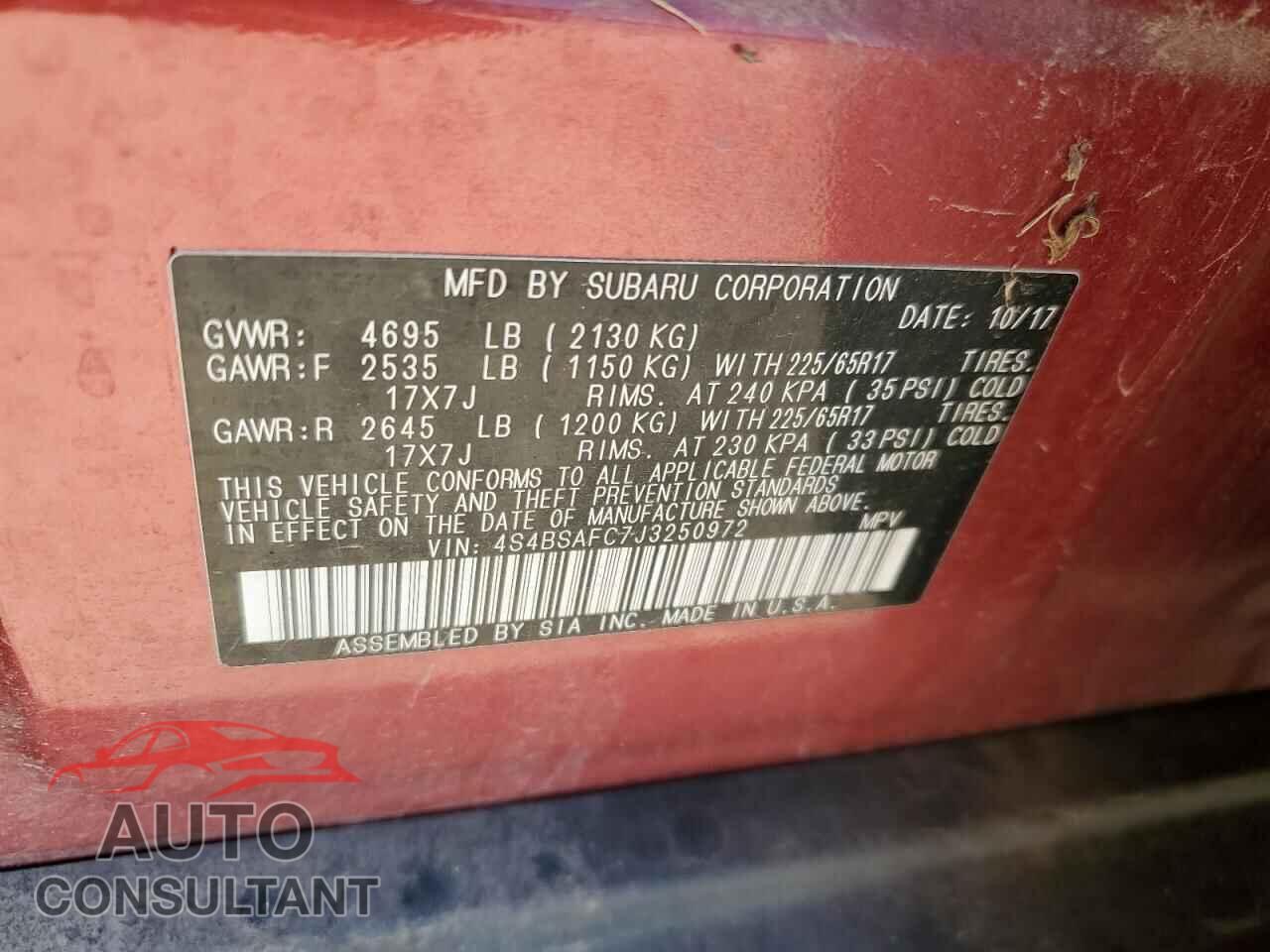 SUBARU OUTBACK 2018 - 4S4BSAFC7J3250972