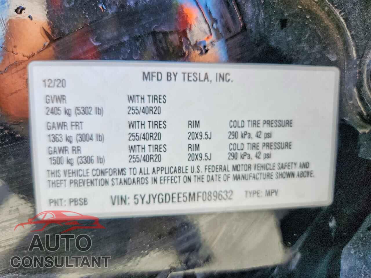TESLA MODEL Y 2021 - 5YJYGDEE5MF089632