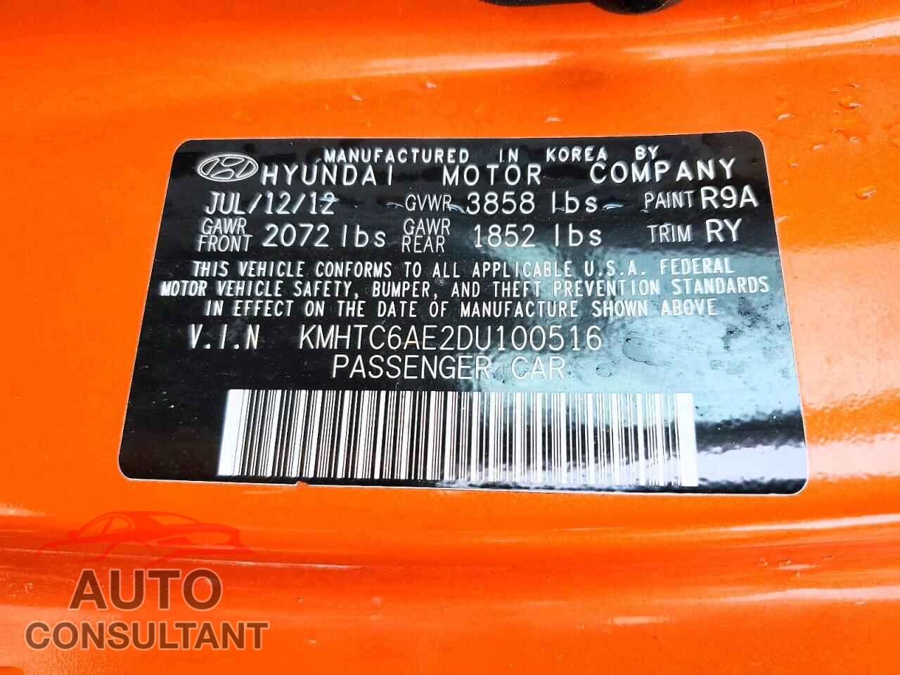 HYUNDAI VELOSTER 2013 - KMHTC6AE2DU100516