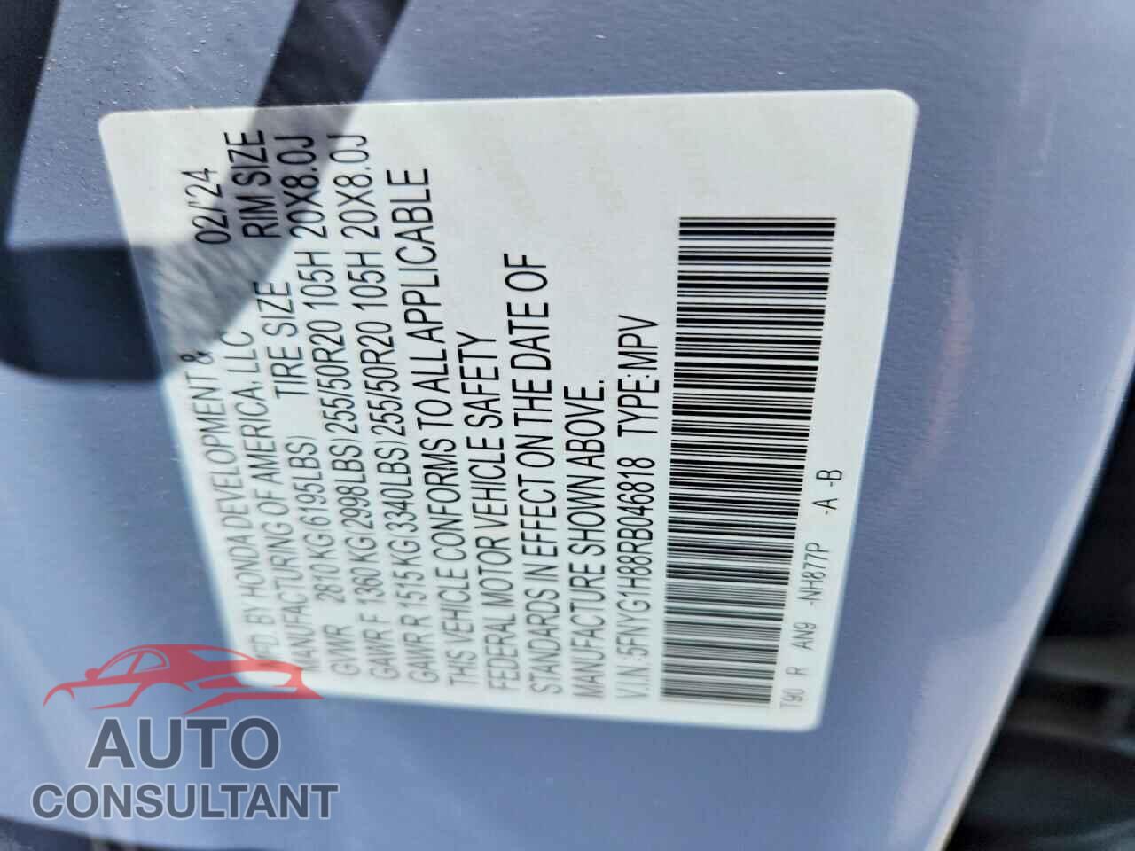 HONDA PILOT 2024 - 5FNYG1H88RB046818