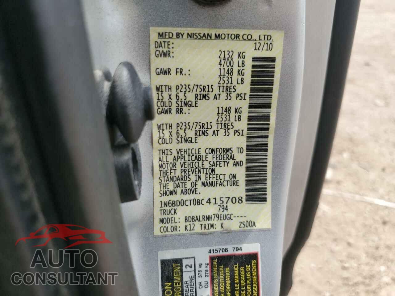 NISSAN FRONTIER 2011 - 1N6BD0CT0BC415708
