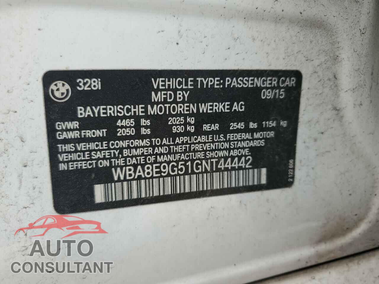 BMW 3 SERIES 2016 - WBA8E9G51GNT44442