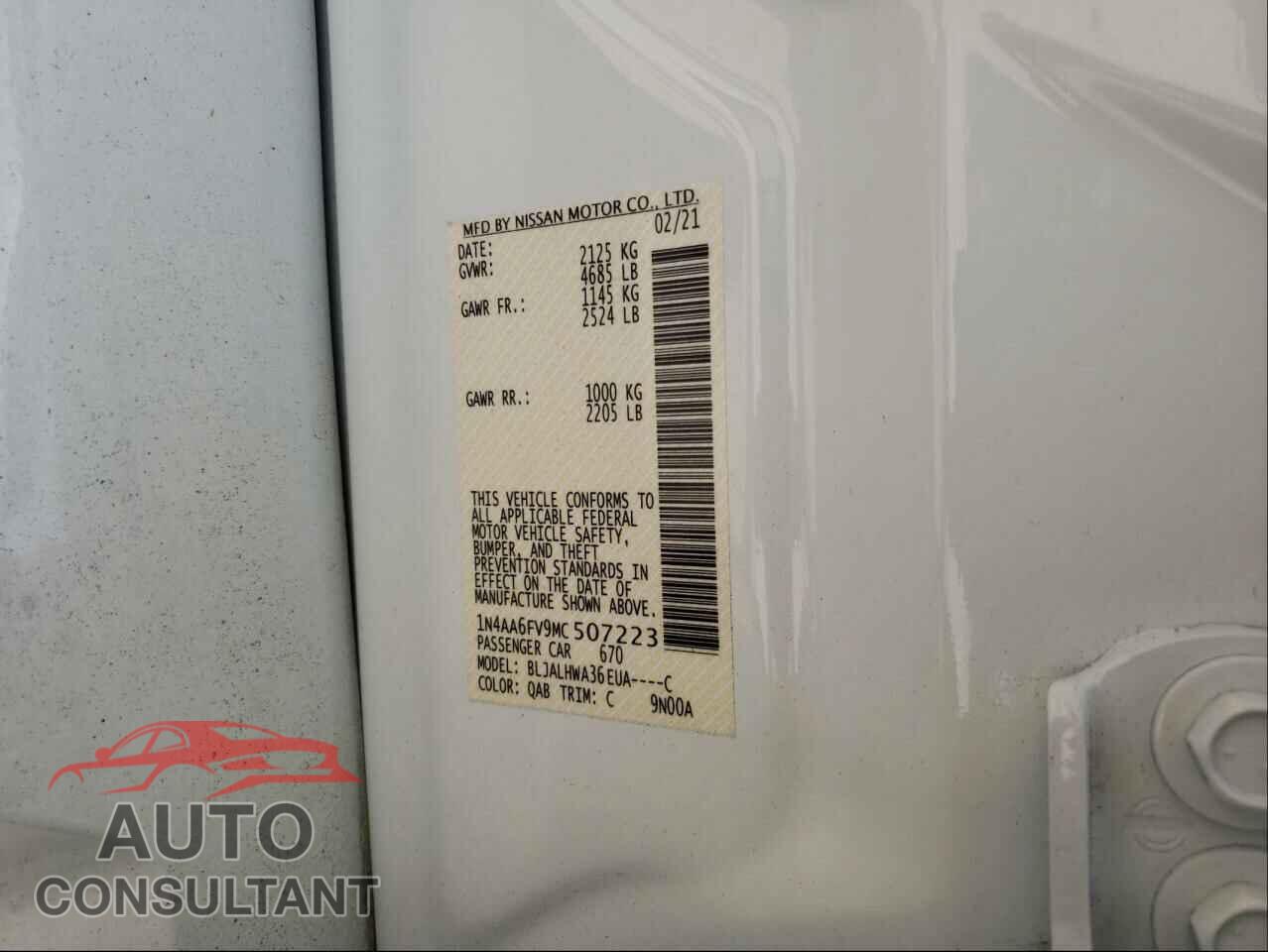 NISSAN MAXIMA 2021 - 1N4AA6FV9MC507223