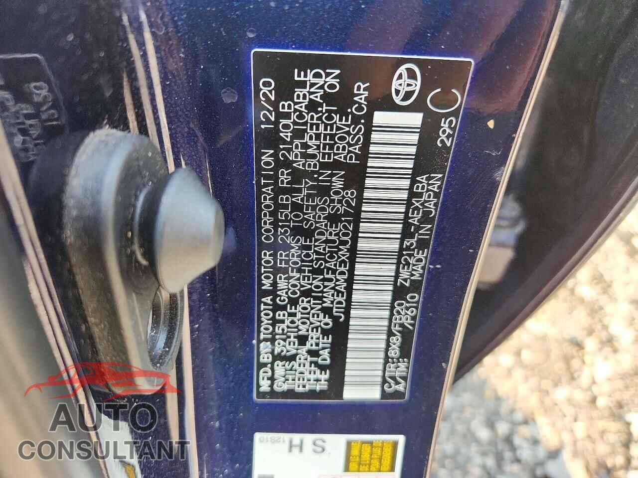 TOYOTA COROLLA 2021 - JTDEAMDEXMJ021728
