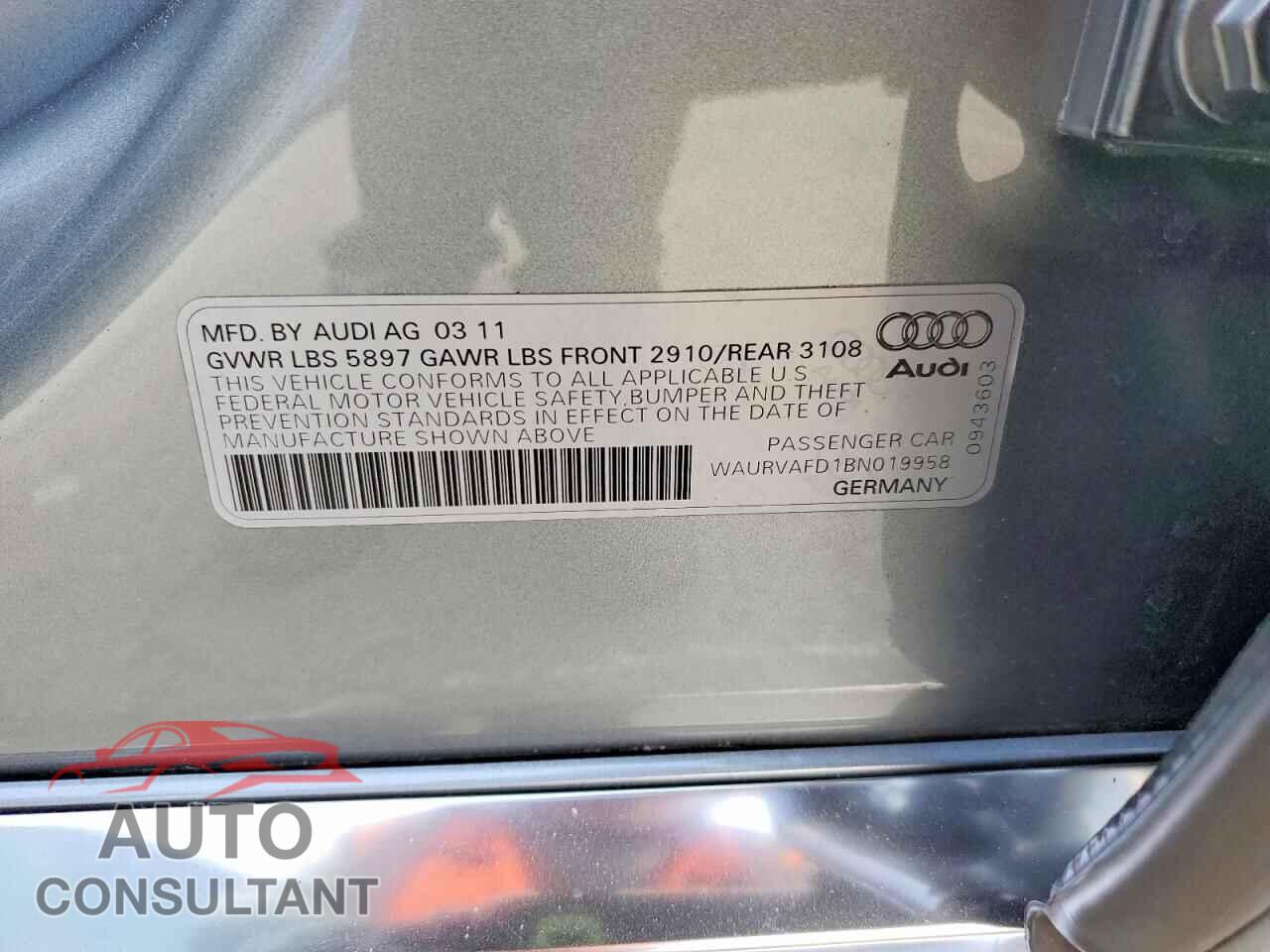 AUDI A8 2011 - WAURVAFD1BN019958
