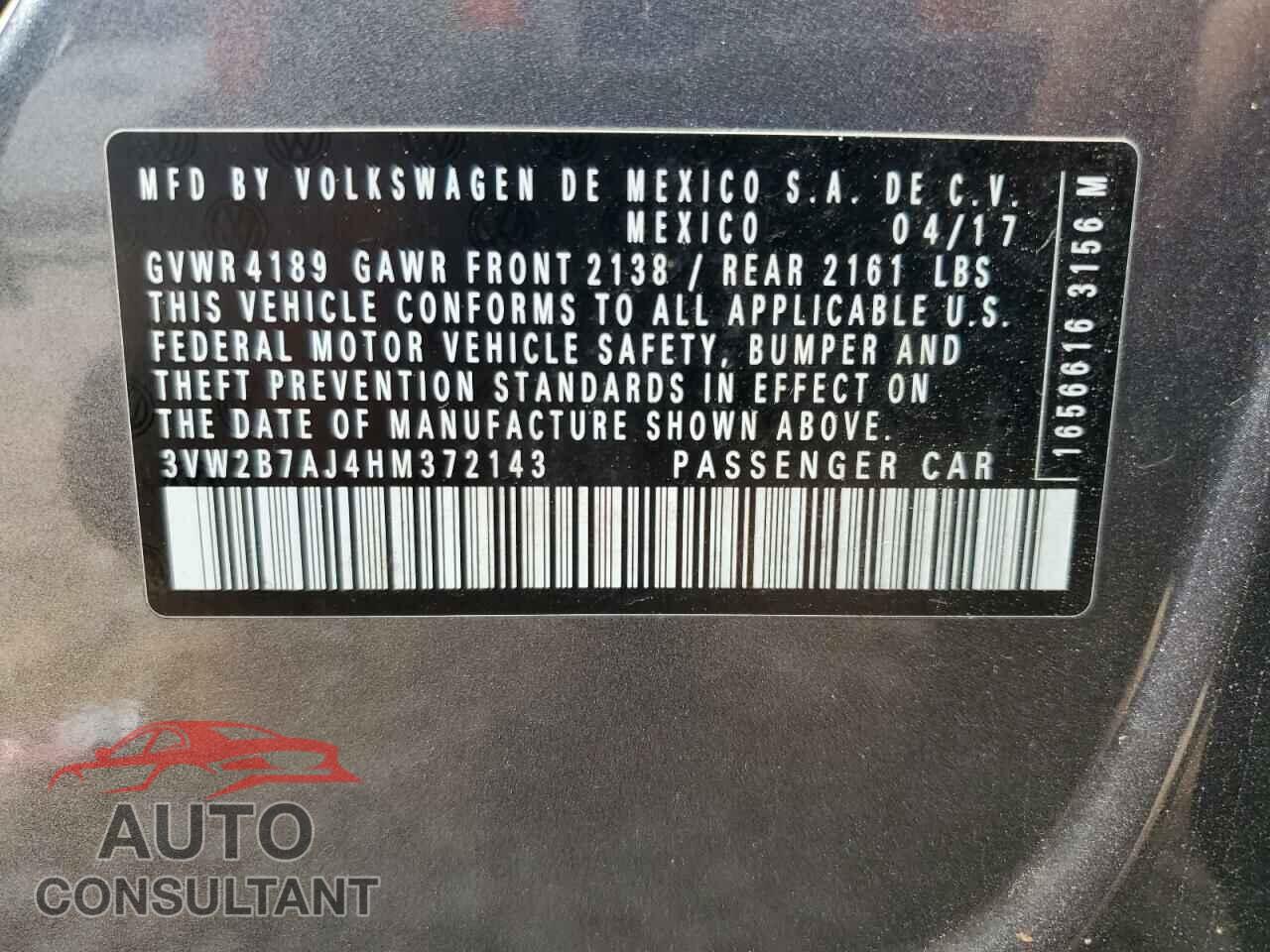 VOLKSWAGEN JETTA 2017 - 3VW2B7AJ4HM372143
