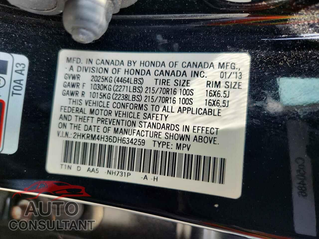HONDA CRV 2013 - 2HKRM4H36DH634259