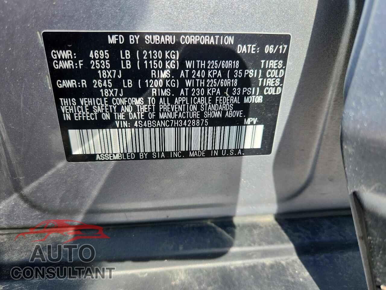 SUBARU OUTBACK 2017 - 4S4BSANC7H3428875