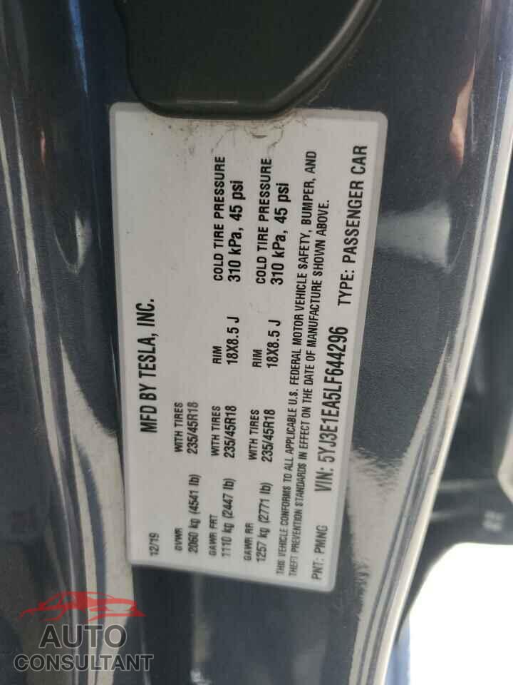 TESLA MODEL 3 2020 - 5YJ3E1EA5LF644296
