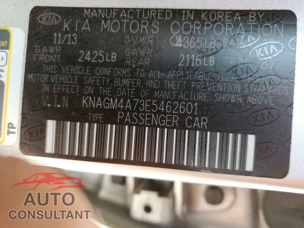 KIA OPTIMA 2014 - KNAGM4A73E5462601