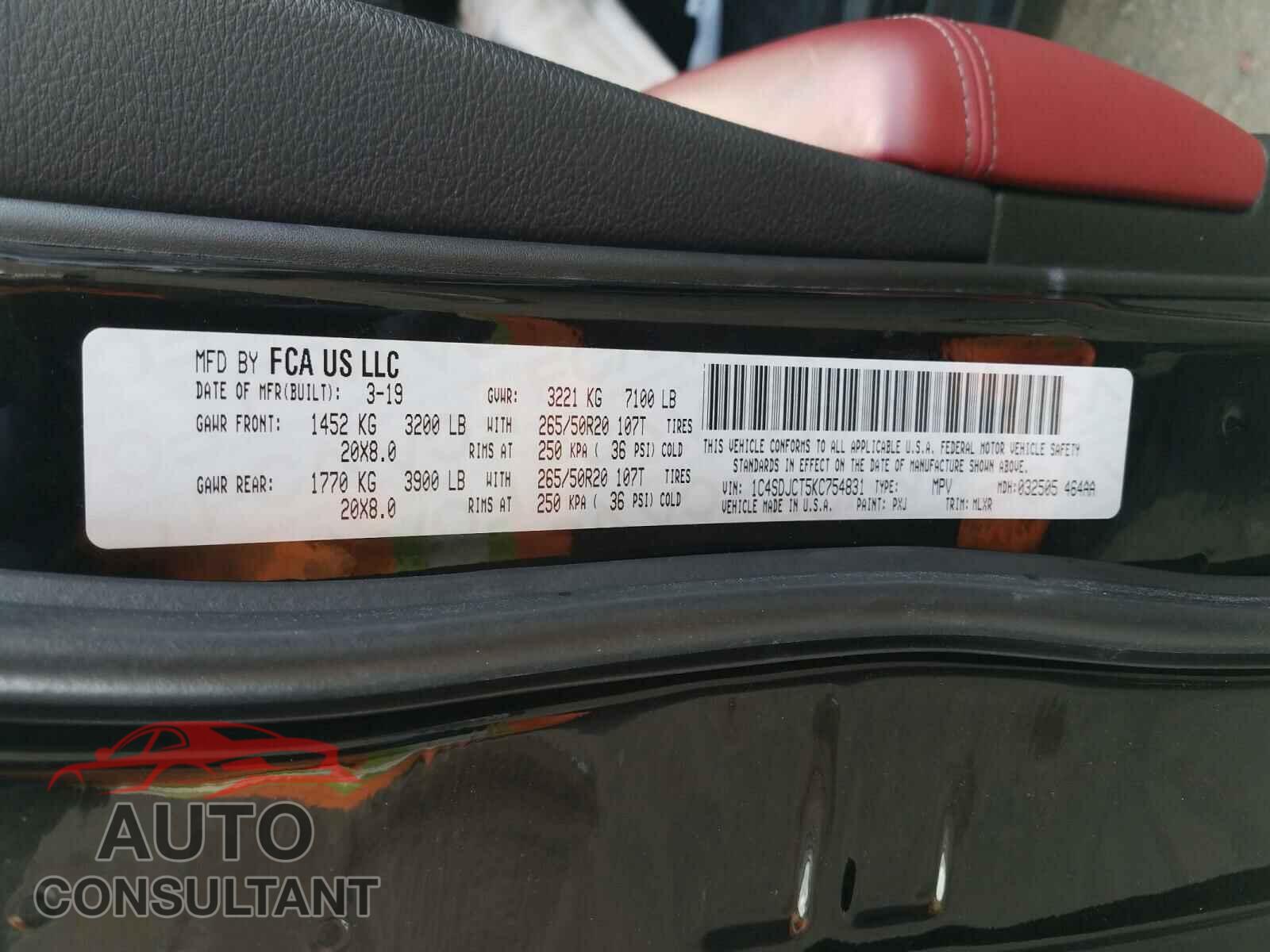 DODGE DURANGO 2019 - 1C4SDJCT5KC754831