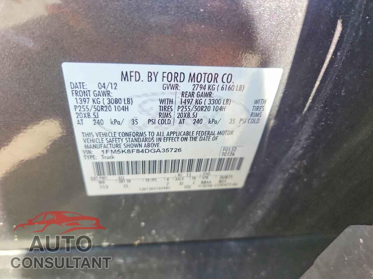 FORD EXPLORER 2013 - 1FM5K8F84DGA35726