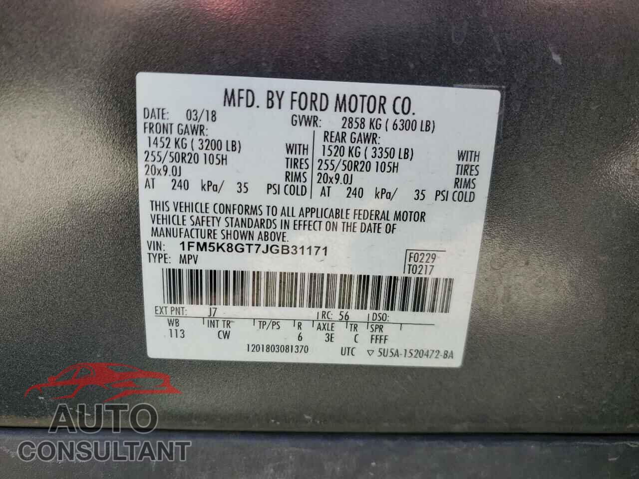 FORD EXPLORER 2018 - 1FM5K8GT7JGB31171