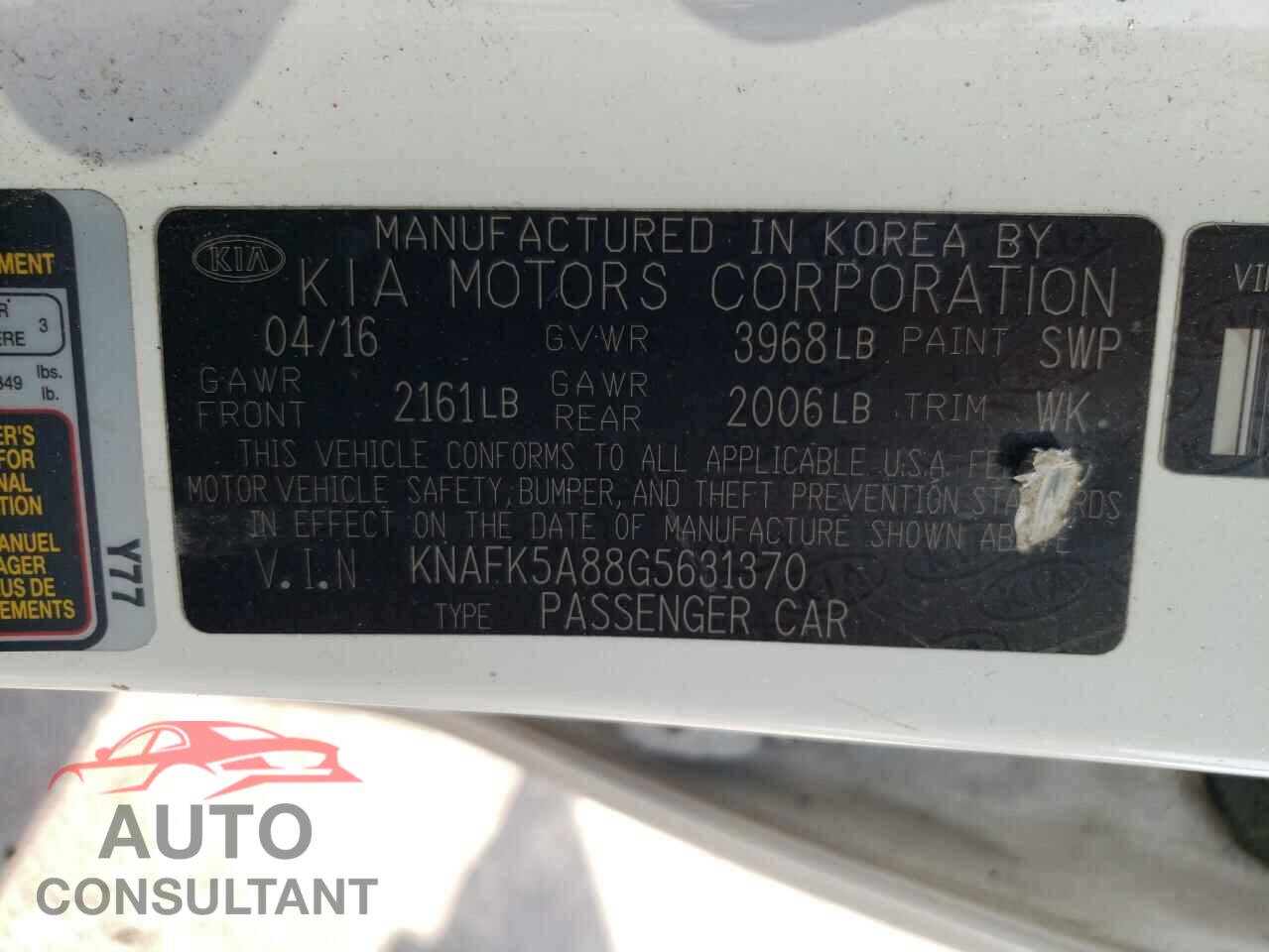 KIA FORTE 2016 - KNAFK5A88G5631370