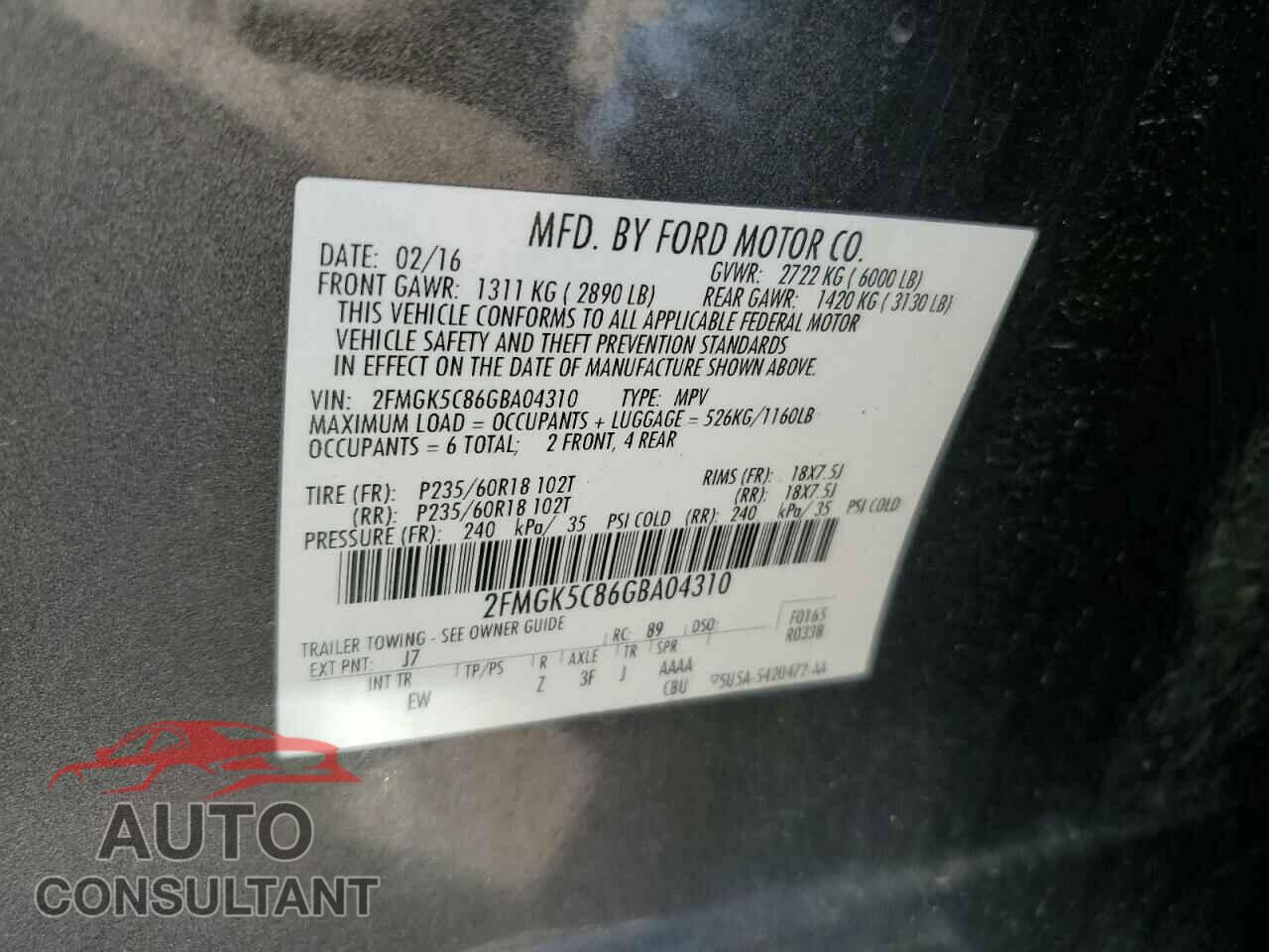 FORD FLEX 2016 - 2FMGK5C86GBA04310