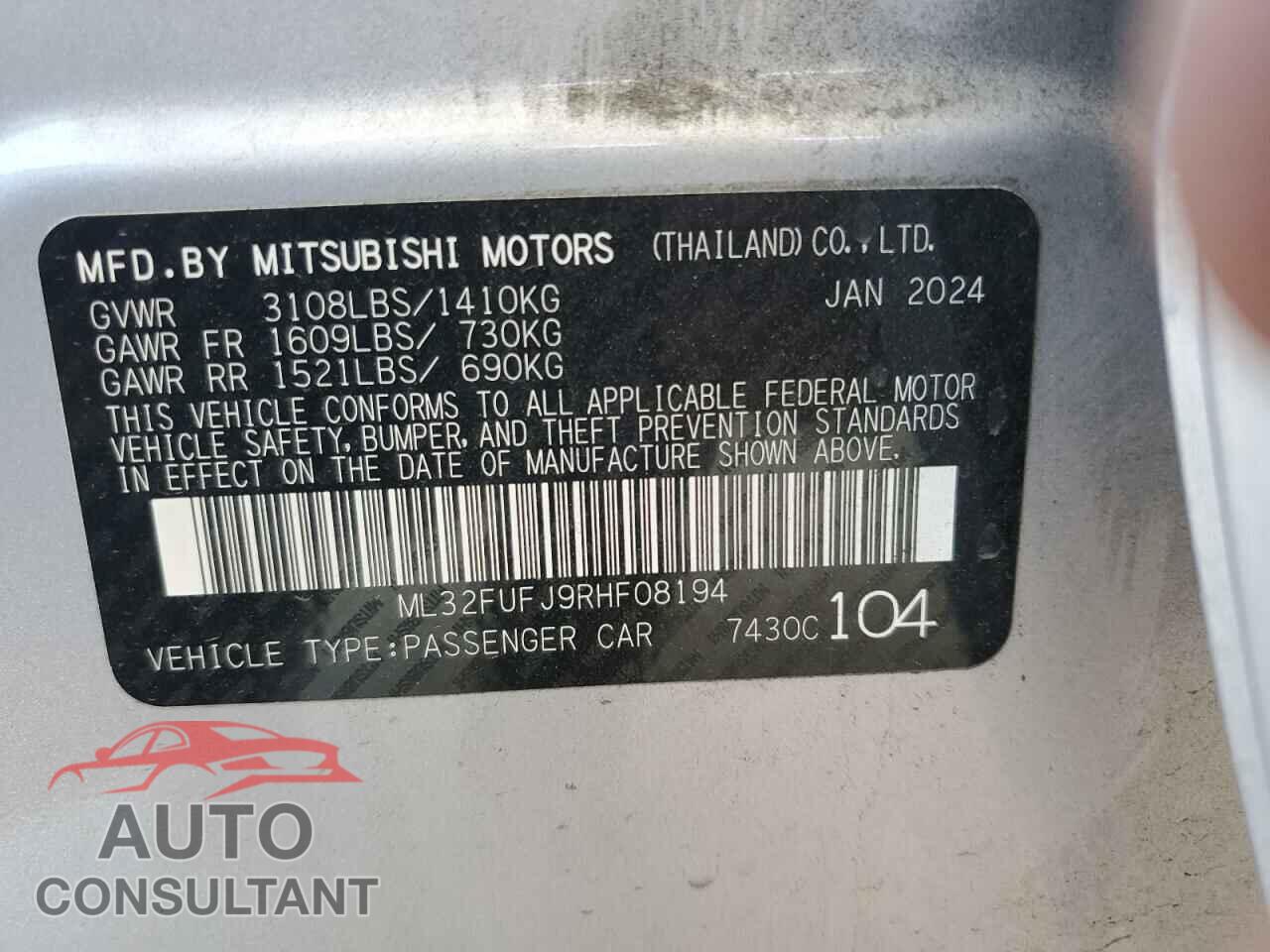 MITSUBISHI MIRAGE 2024 - ML32FUFJ9RHF08194