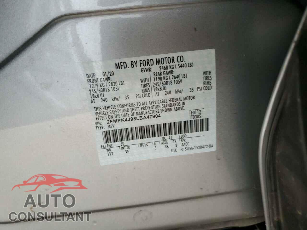 FORD EDGE 2020 - 2FMPK4J98LBA47904