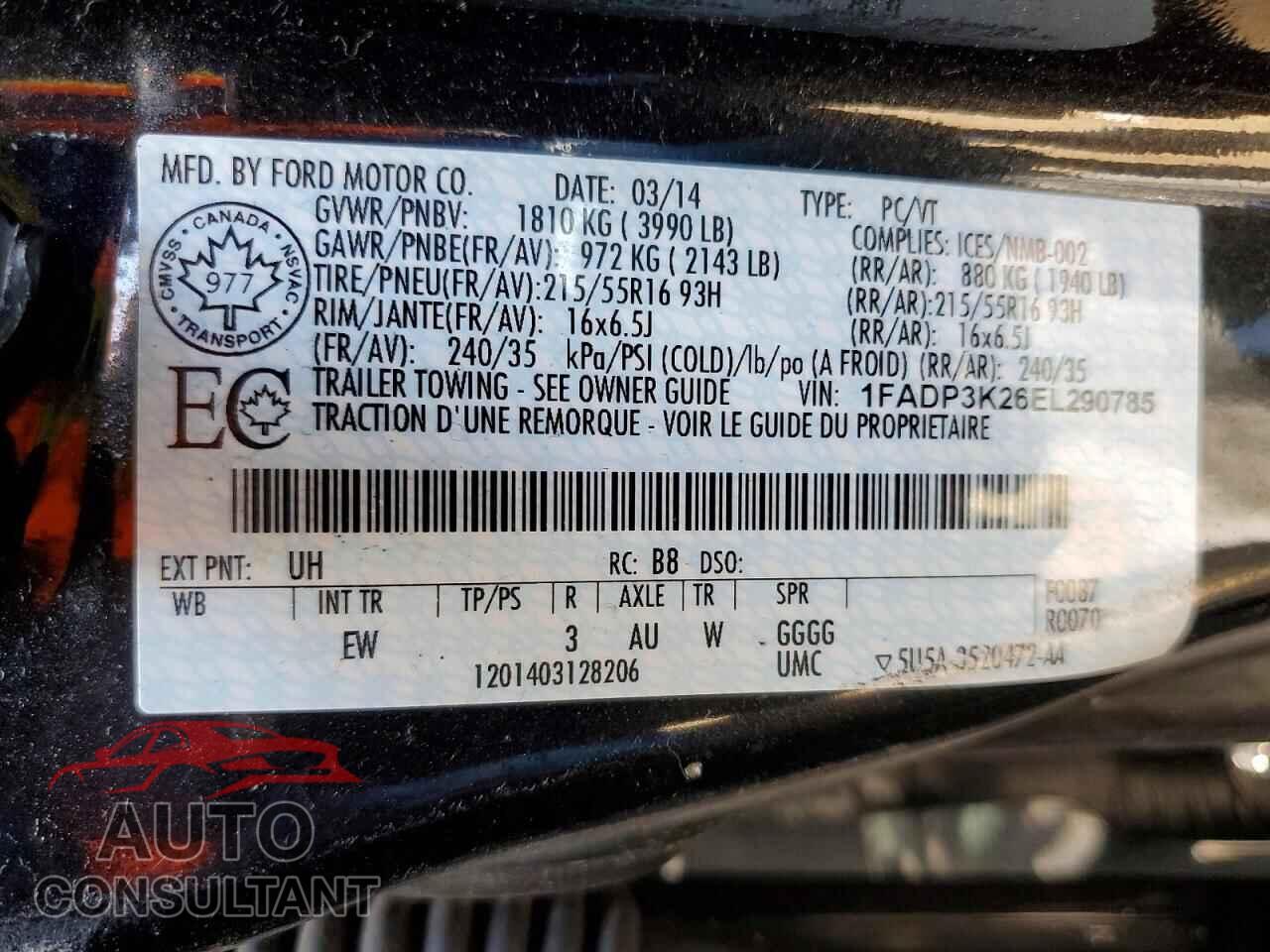 FORD FOCUS 2014 - 1FADP3K26EL290785