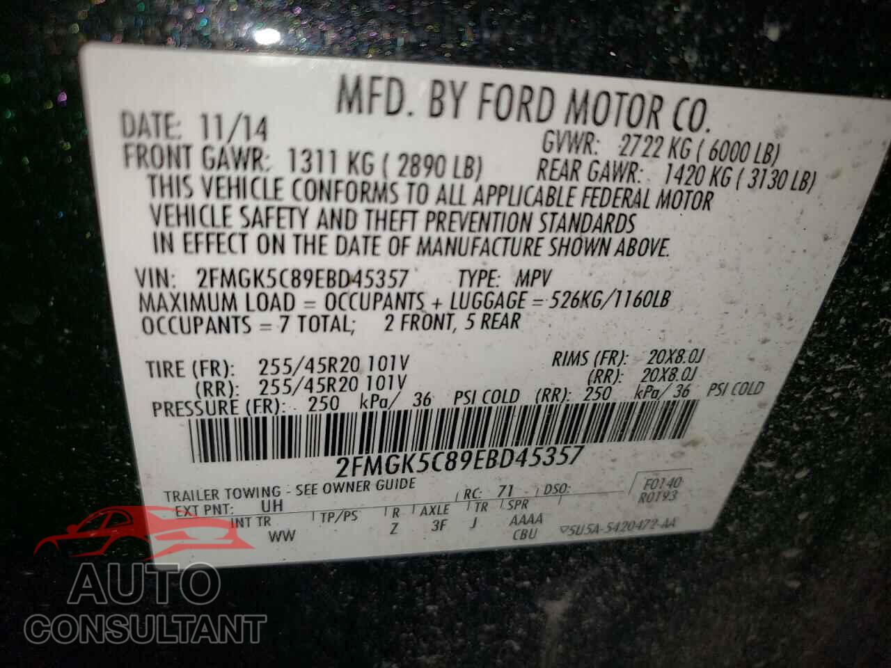 FORD FLEX 2014 - 2FMGK5C89EBD45357