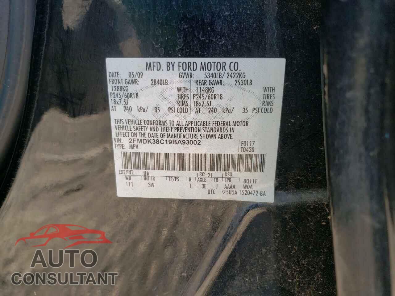 FORD EDGE 2009 - 2FMDK38C19BA93002