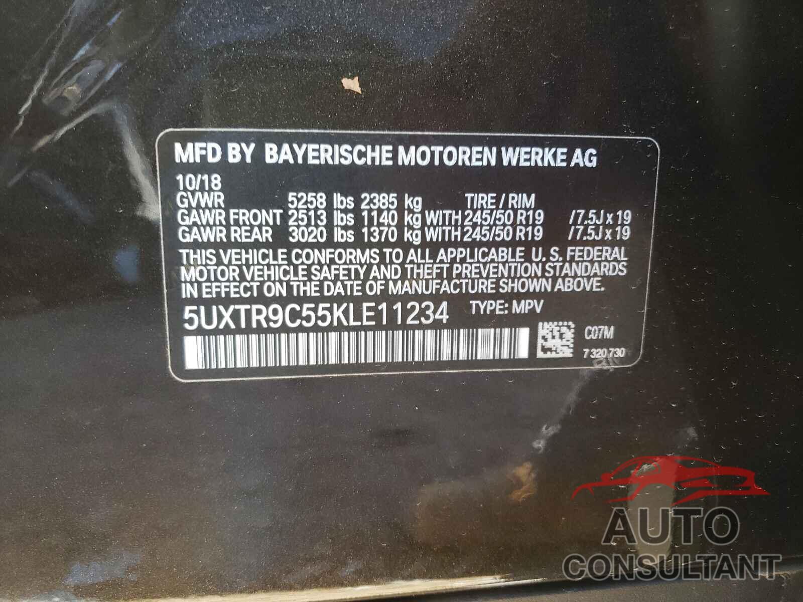 BMW X3 2019 - 5UXTR9C55KLE11234