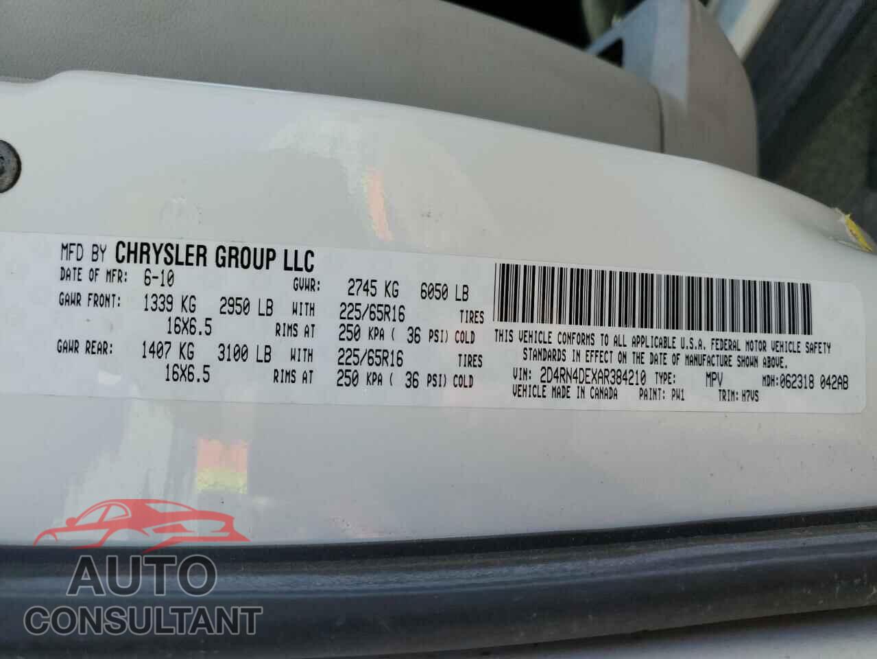 DODGE CARAVAN 2010 - 2D4RN4DEXAR384210
