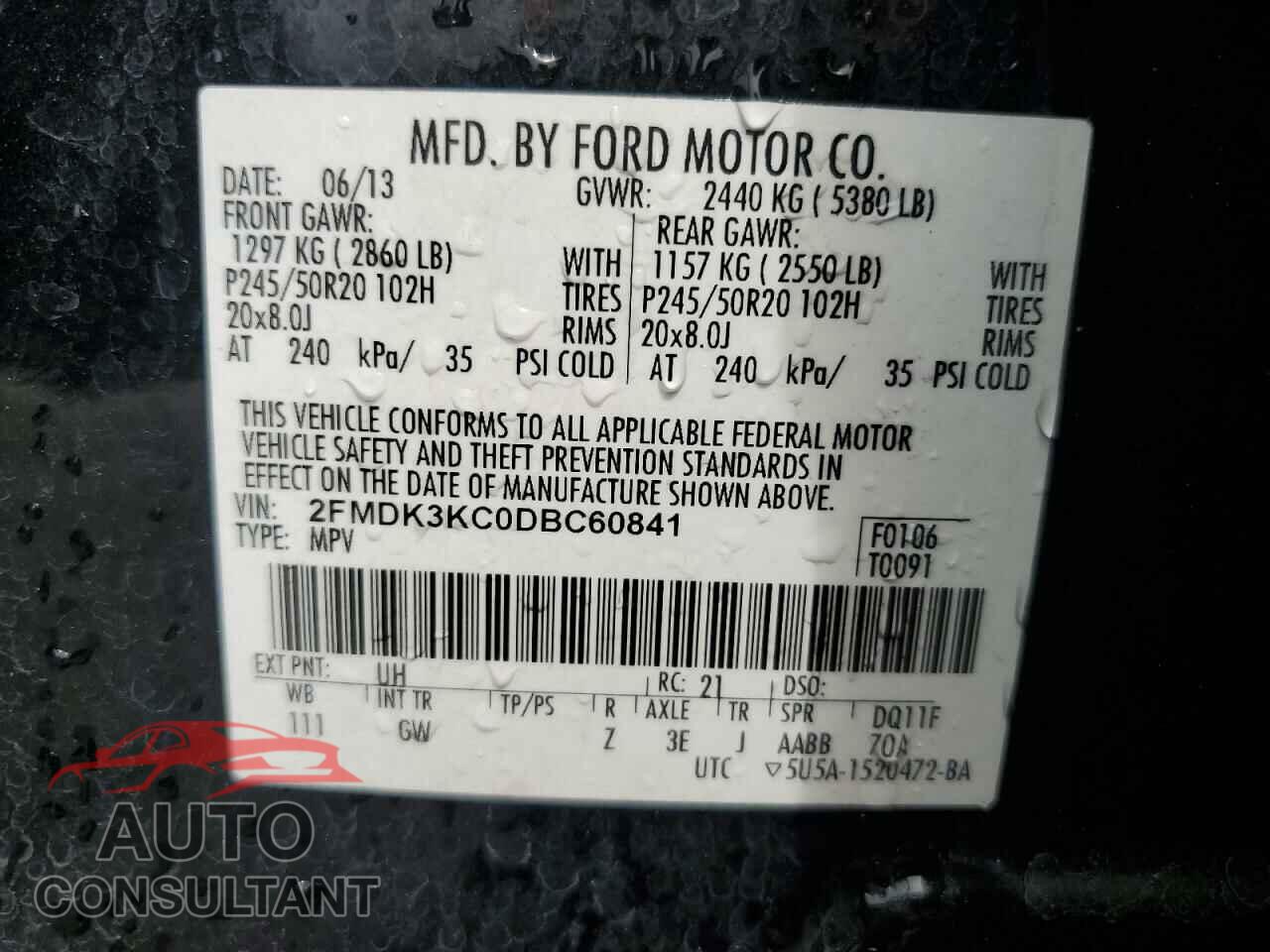 FORD EDGE 2013 - 2FMDK3KC0DBC60841