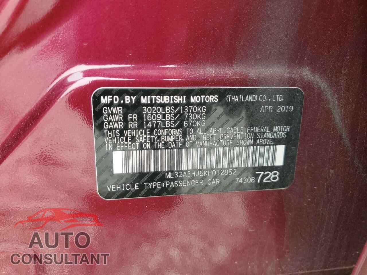 MITSUBISHI MIRAGE 2019 - ML32A3HJ5KH012852