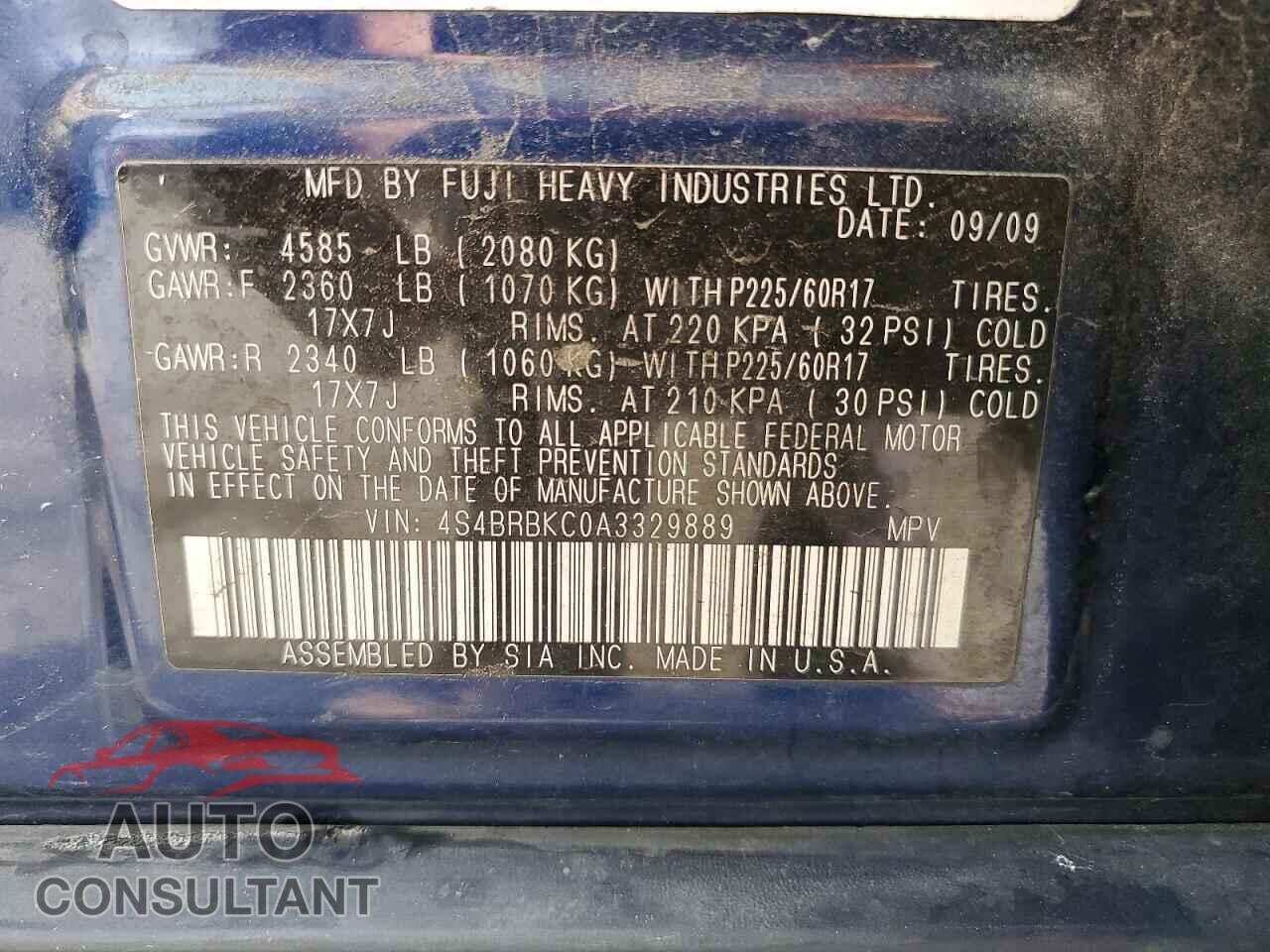 SUBARU OUTBACK 2010 - 4S4BRBKC0A3329889