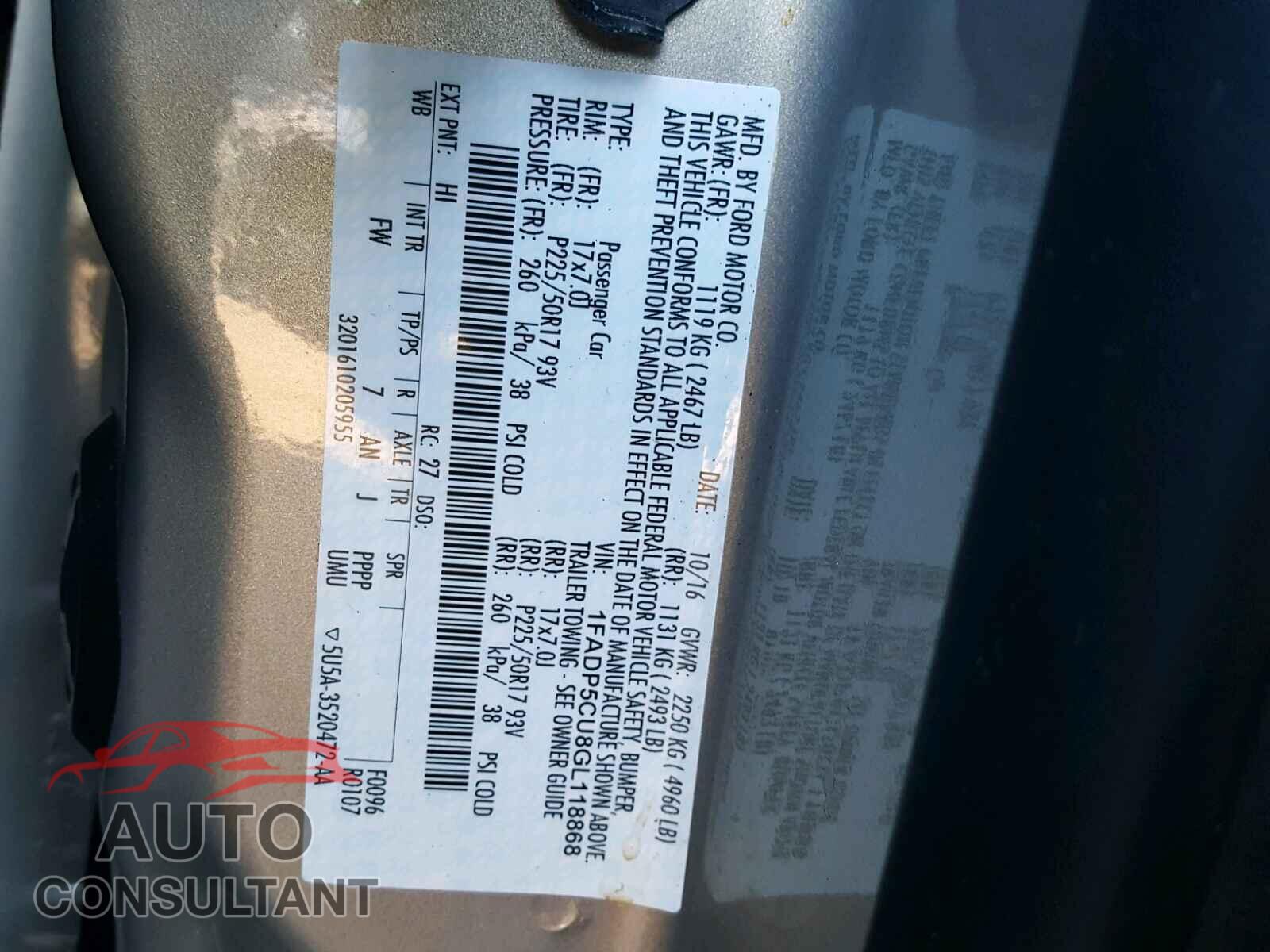FORD CMAX 2016 - 1FADP5CU8GL118868