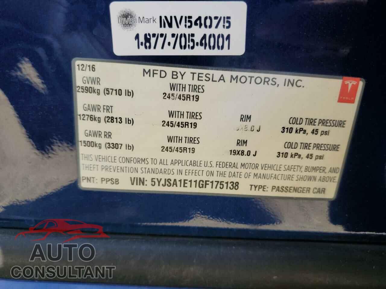 TESLA MODEL S 2016 - 5YJSA1E11GF175138