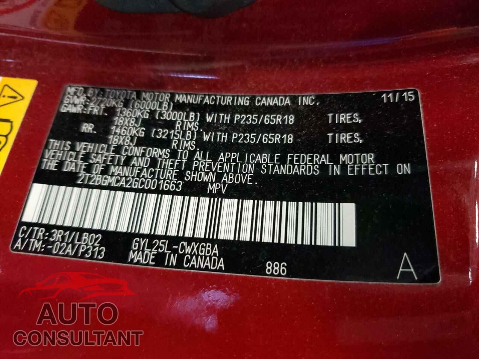 LEXUS RX450 2016 - 2T2BGMCA2GC001663