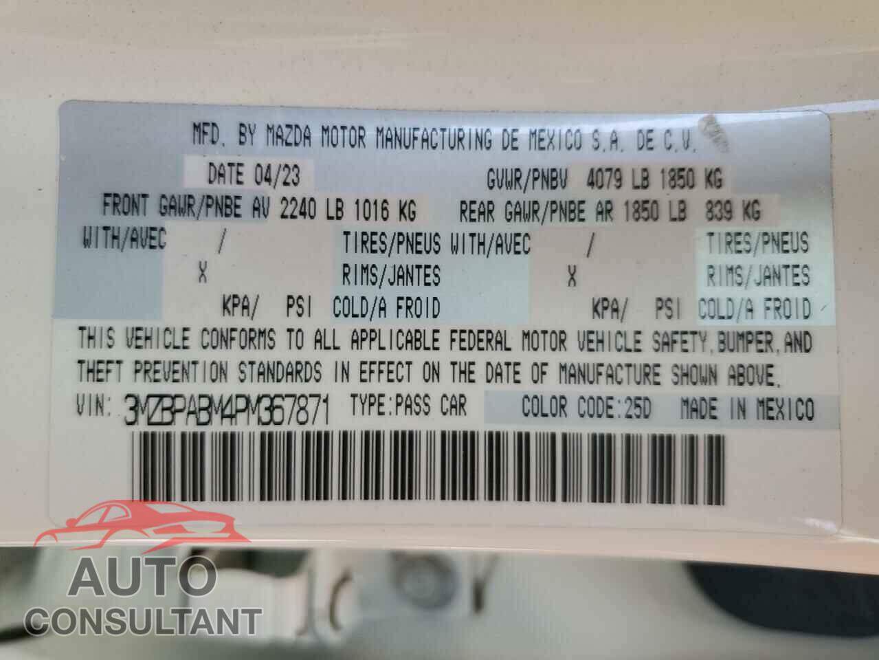 MAZDA 3 2023 - 3MZBPABM4PM367871