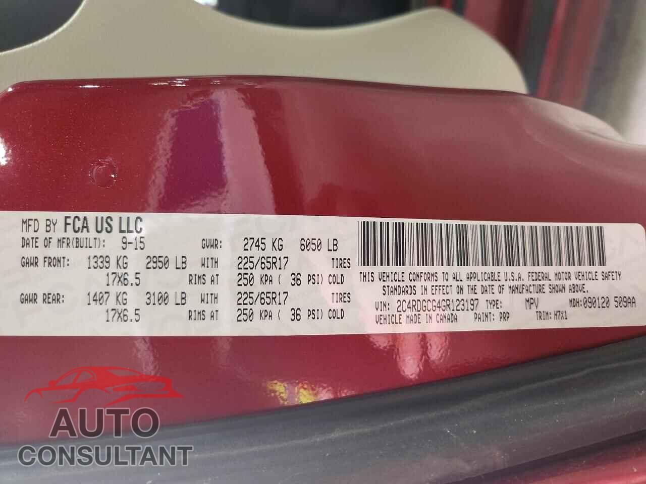 DODGE CARAVAN 2016 - 2C4RDGCG4GR123197