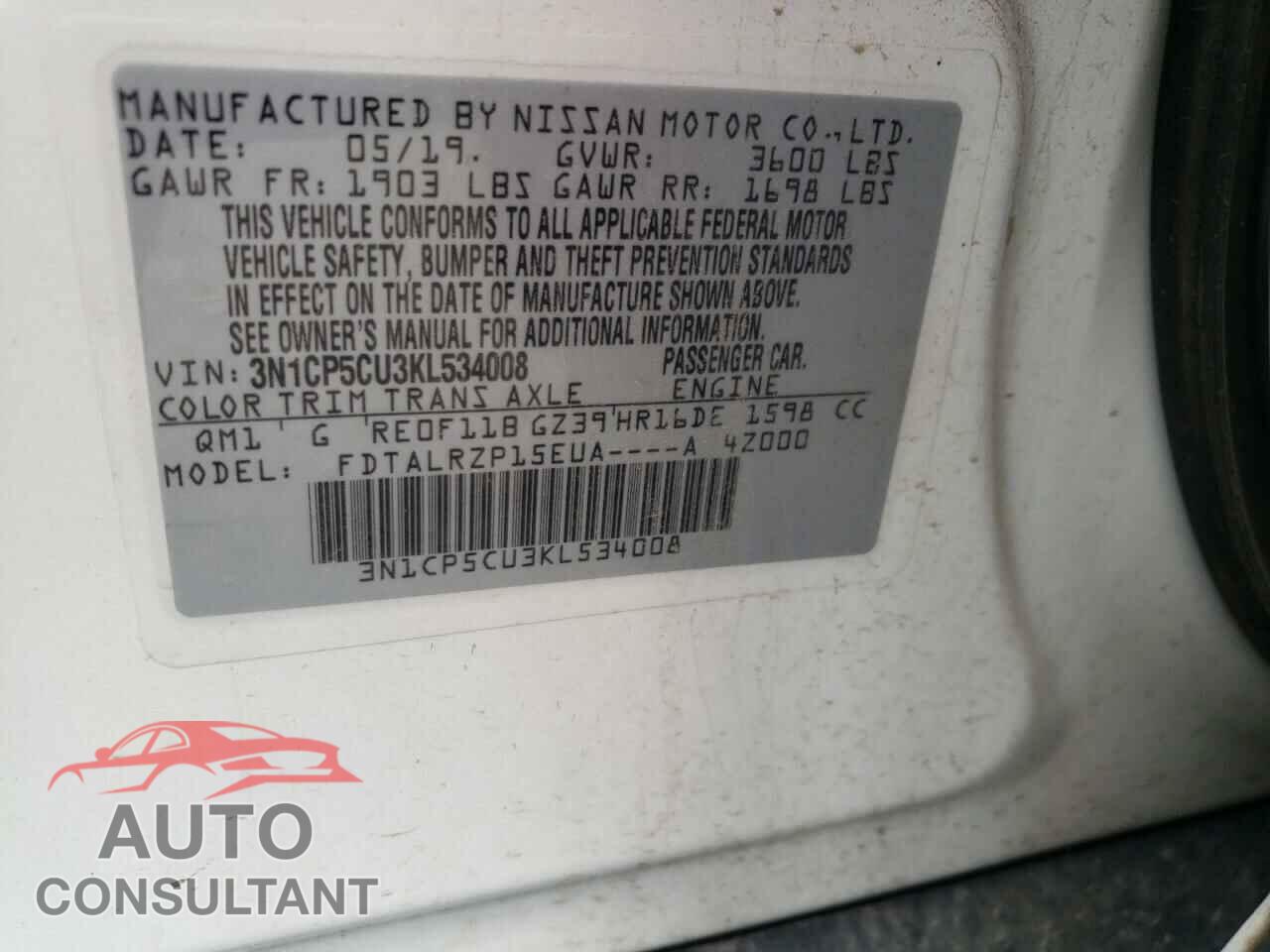 NISSAN KICKS 2019 - 3N1CP5CU3KL534008