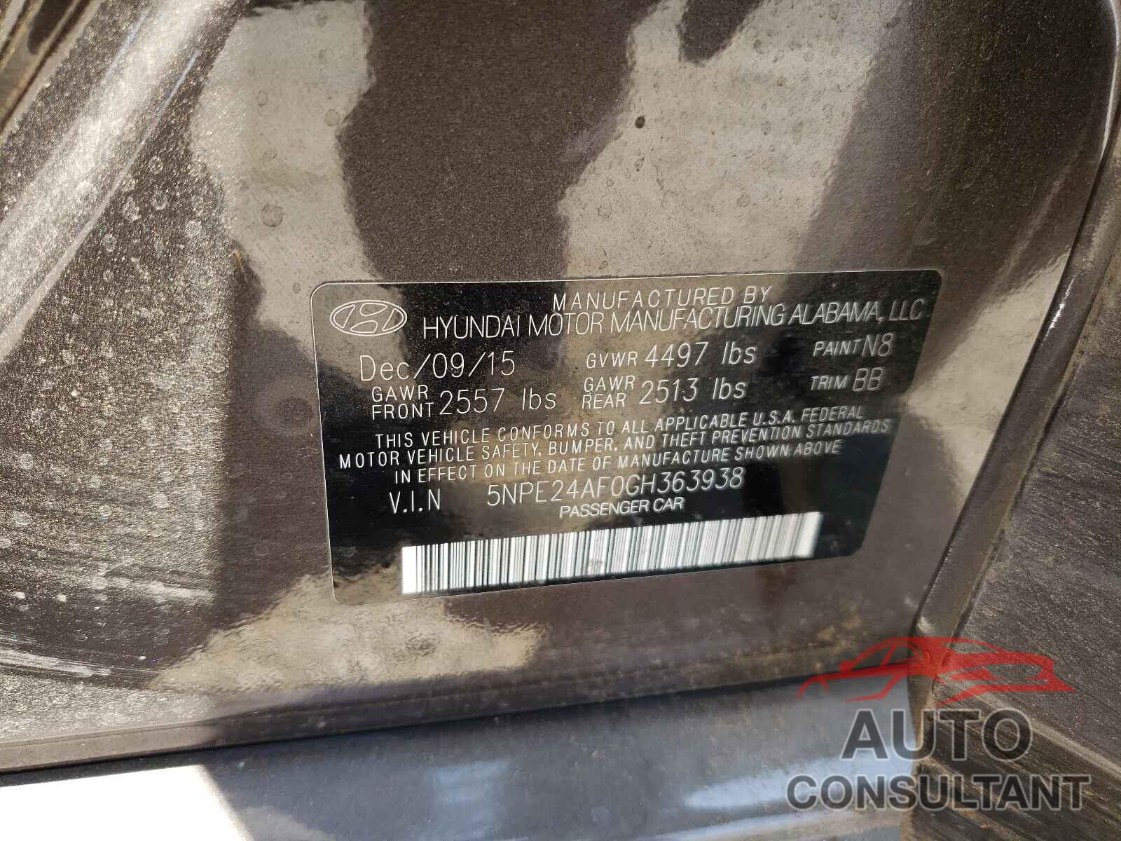 HYUNDAI SONATA 2016 - 5NPE24AF0GH363938