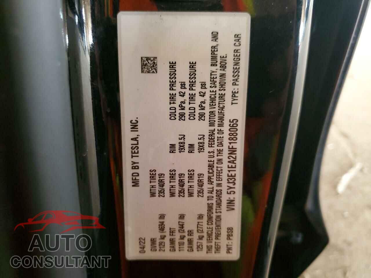 TESLA MODEL 3 2022 - 5YJ3E1EA2NF188065