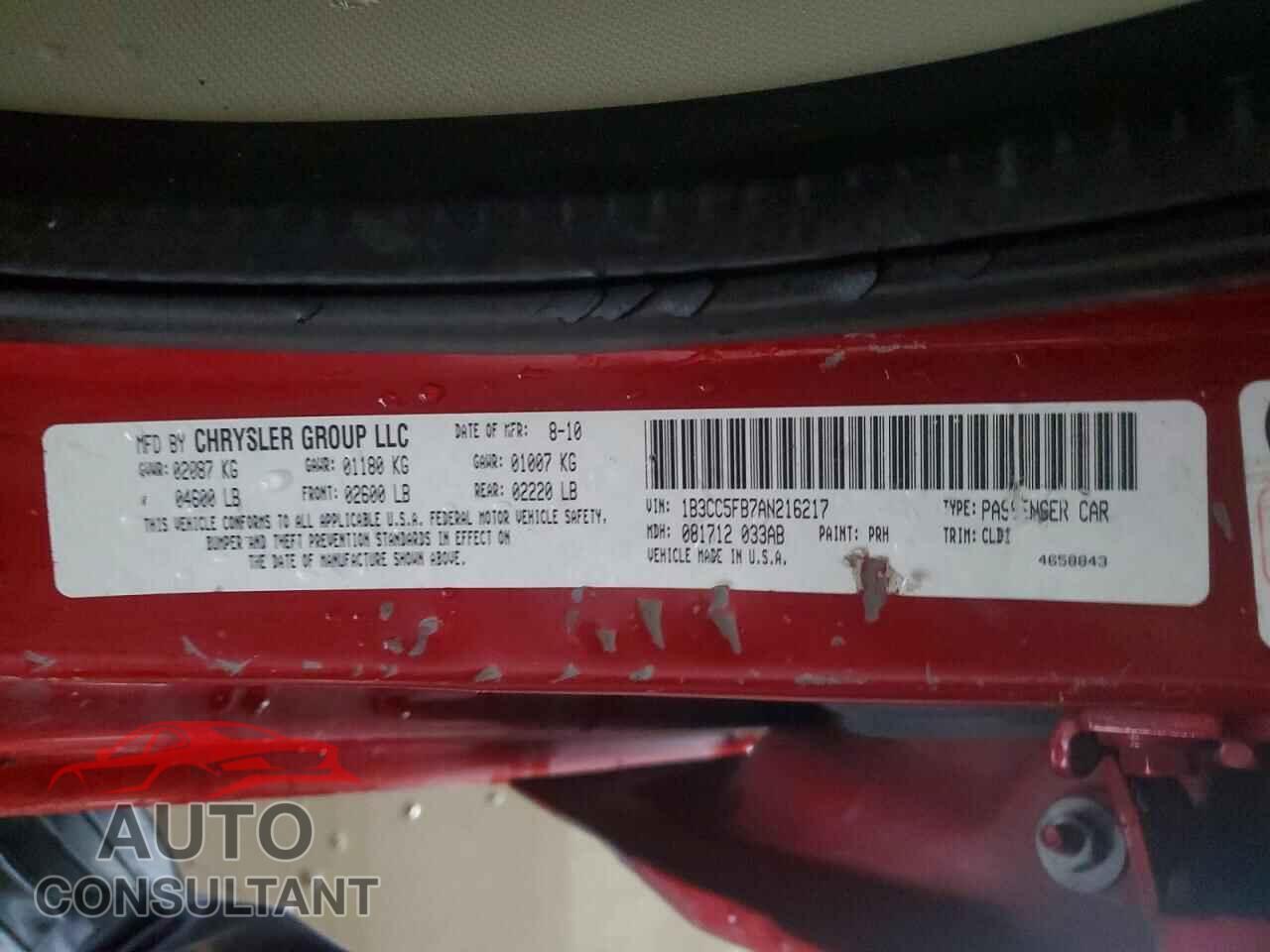 DODGE AVENGER 2010 - 1B3CC5FB7AN216217