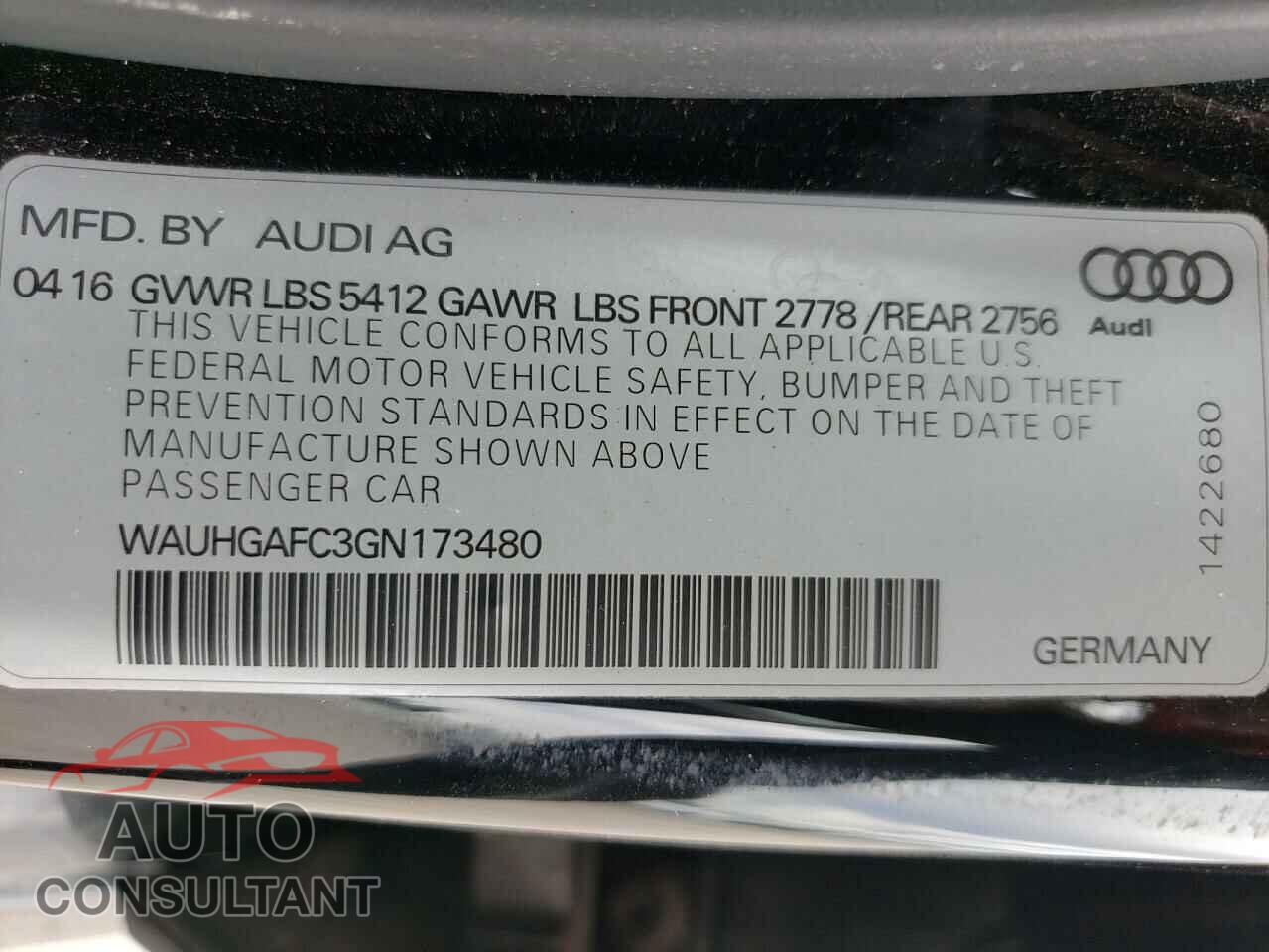 AUDI A6 2016 - WAUHGAFC3GN173480