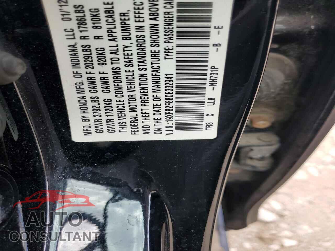 HONDA CIVIC 2012 - 19XFB2F88CE332941