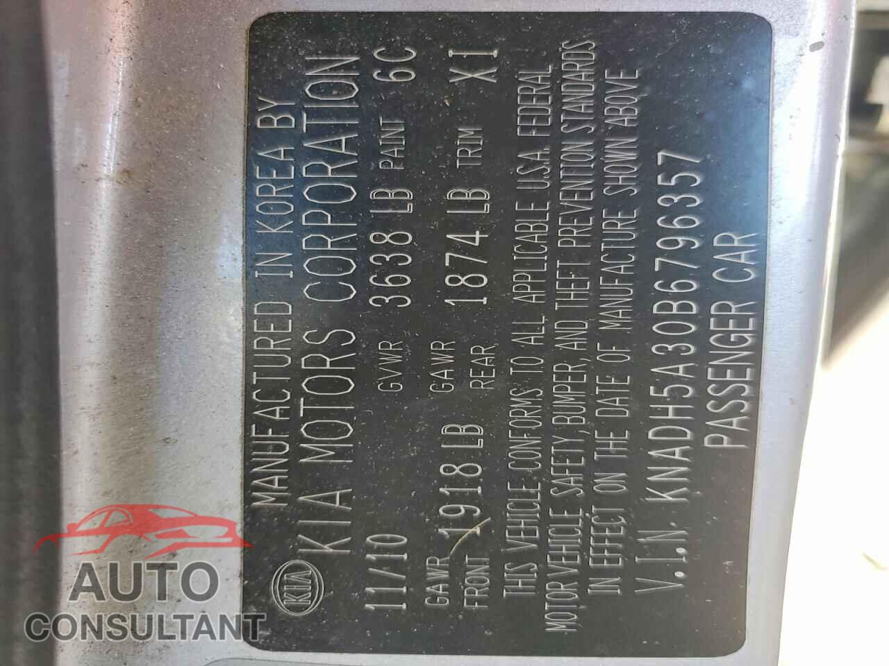 KIA RIO 2011 - KNADH5A30B6796357