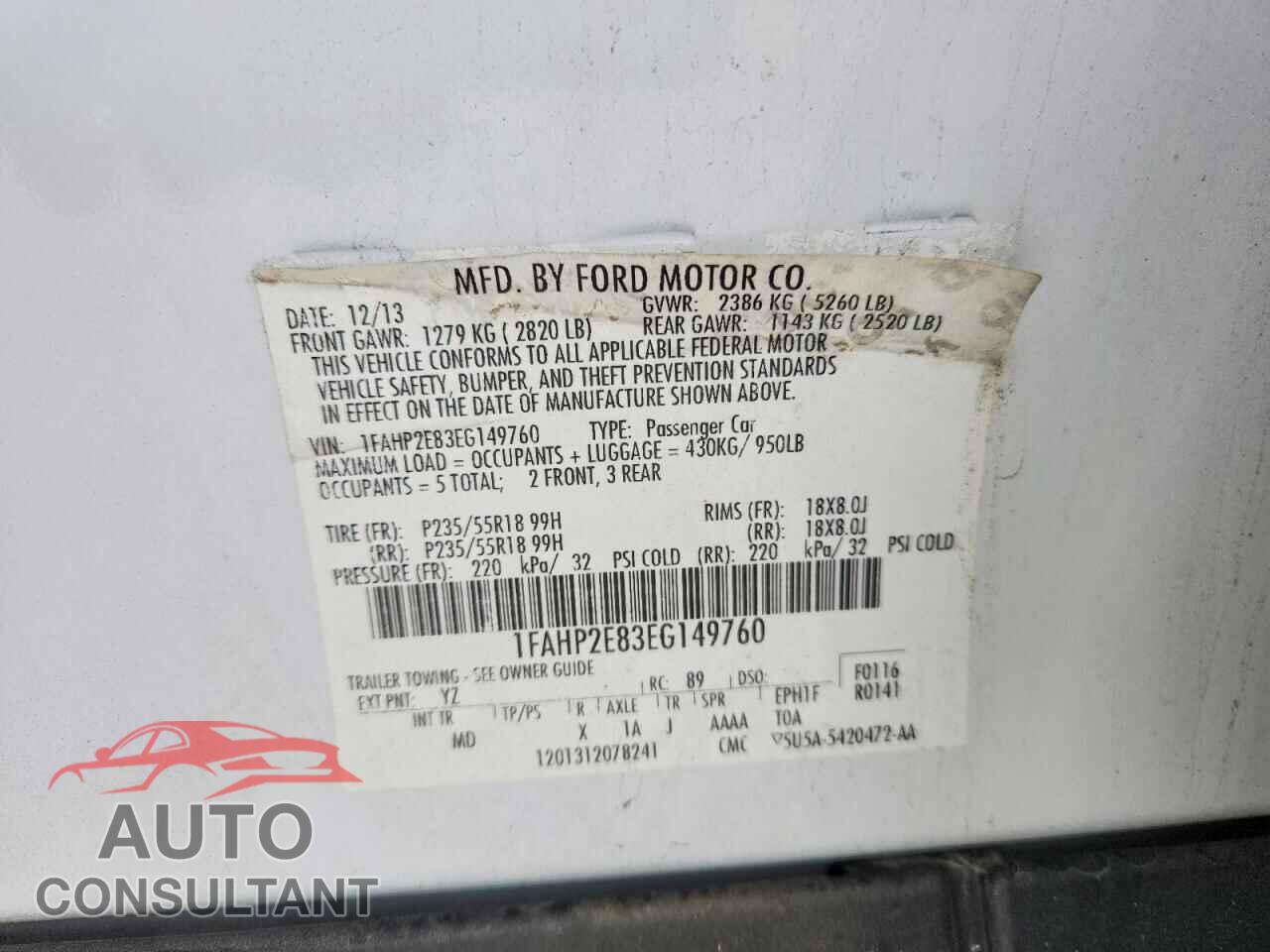 FORD TAURUS 2014 - 1FAHP2E83EG149760