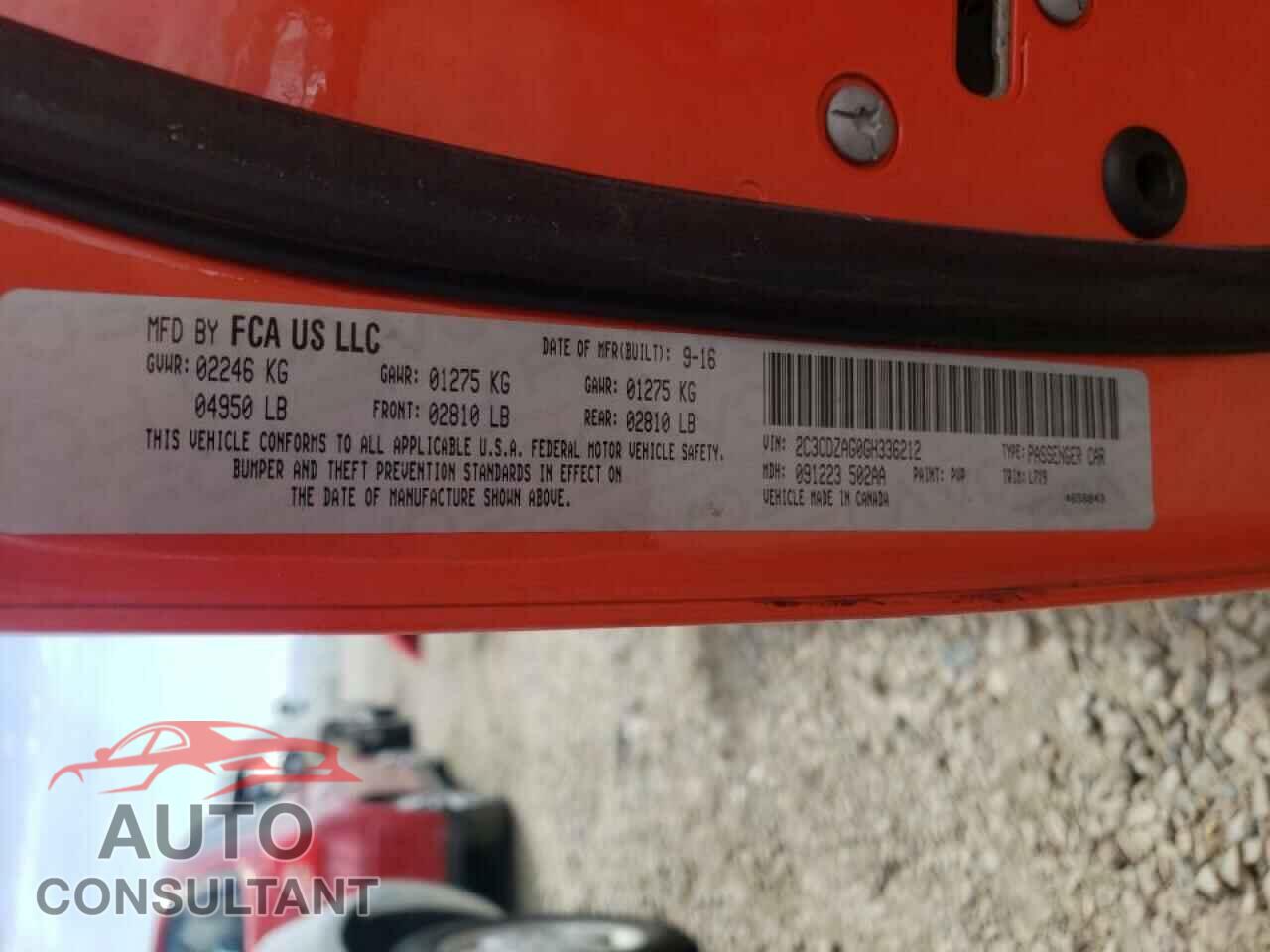 DODGE CHALLENGER 2016 - 2C3CDZAG0GH336212