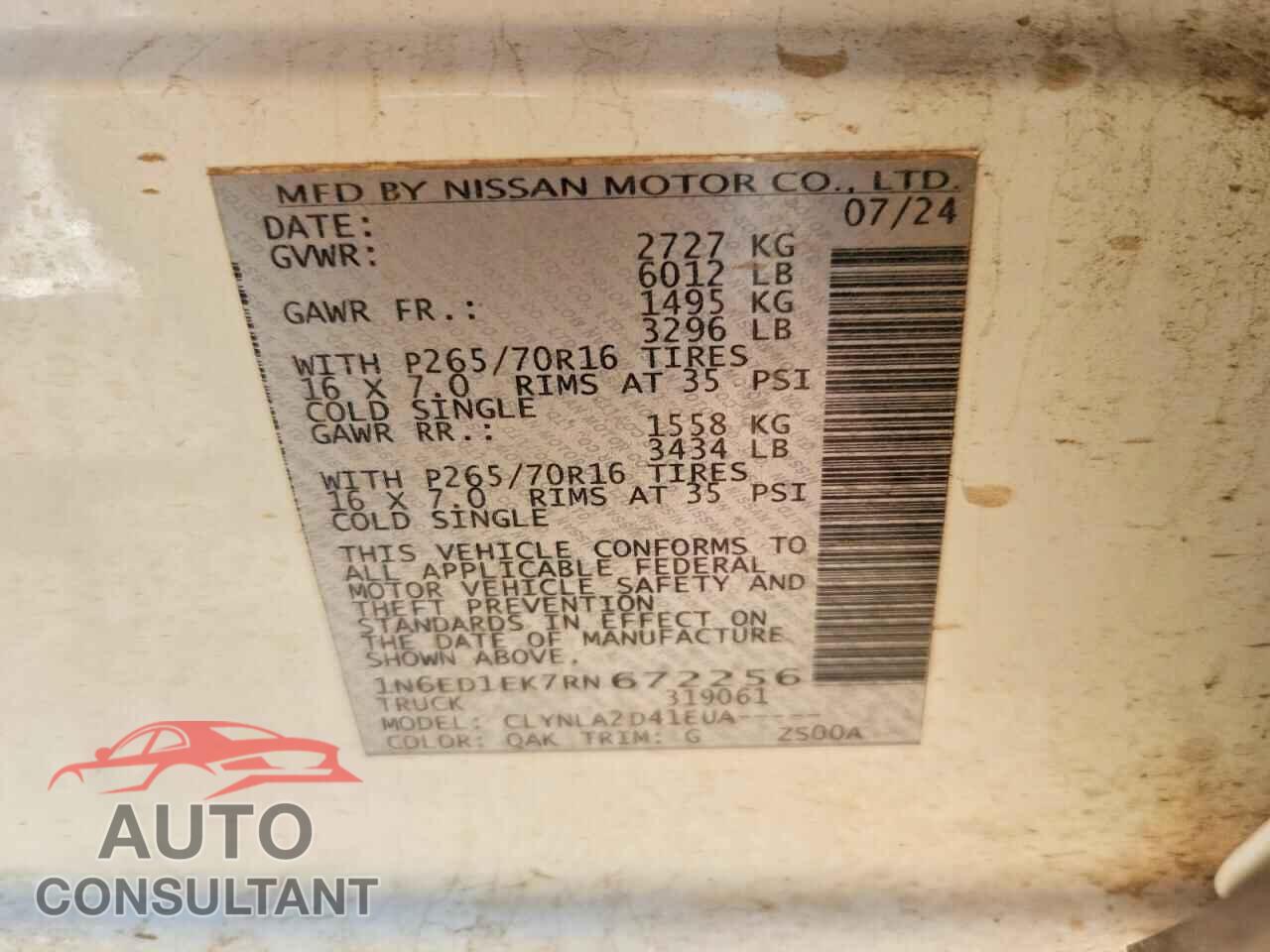 NISSAN FRONTIER 2024 - 1N6ED1EK7RN672256