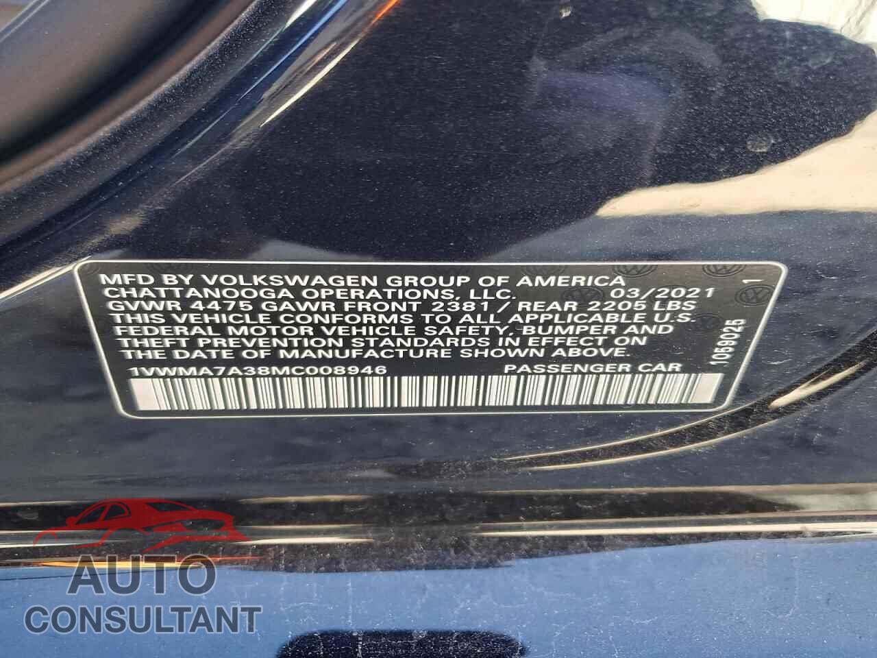 VOLKSWAGEN PASSAT 2021 - 1VWMA7A38MC008946