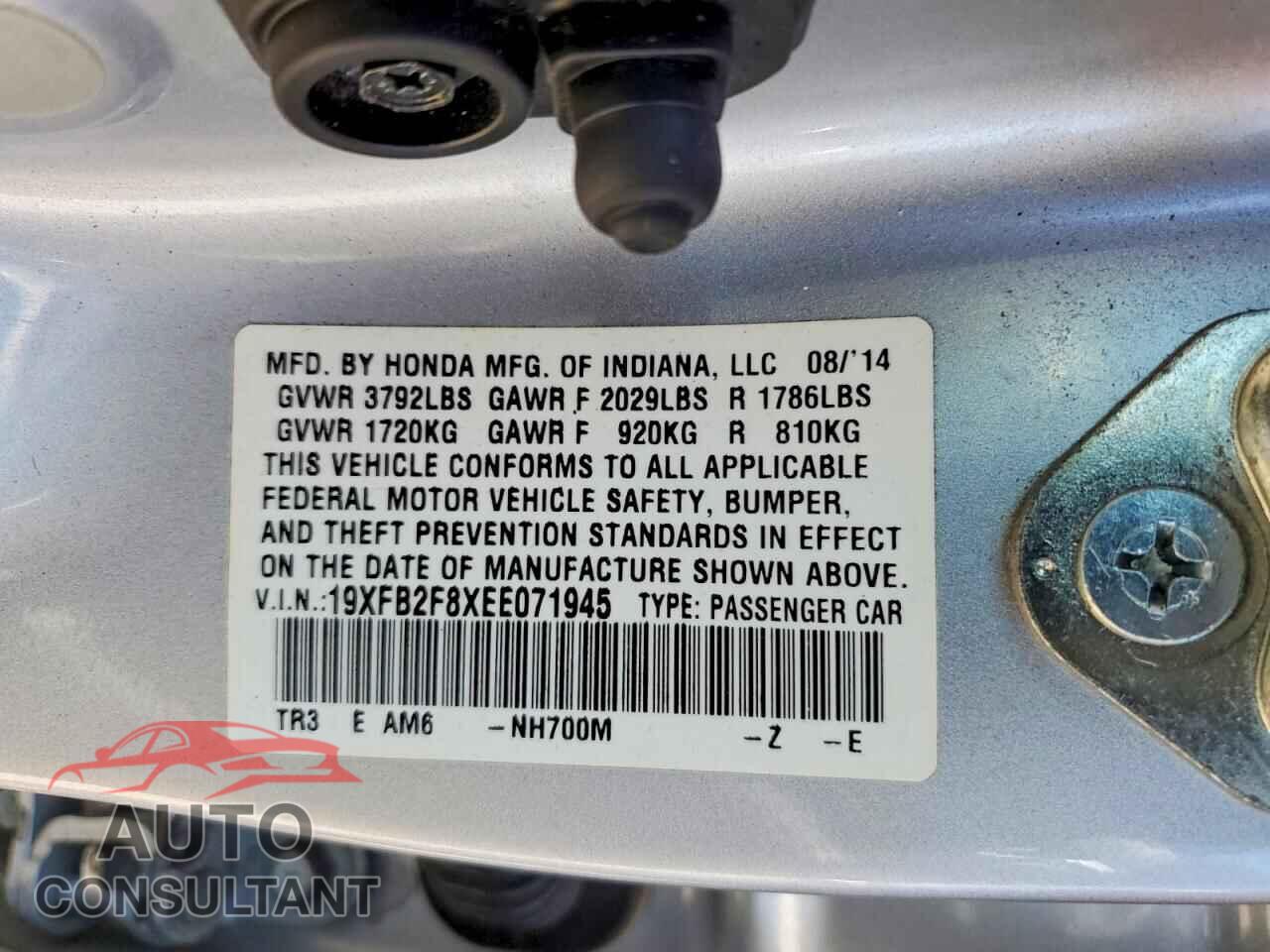 HONDA CIVIC 2014 - 19XFB2F8XEE071945