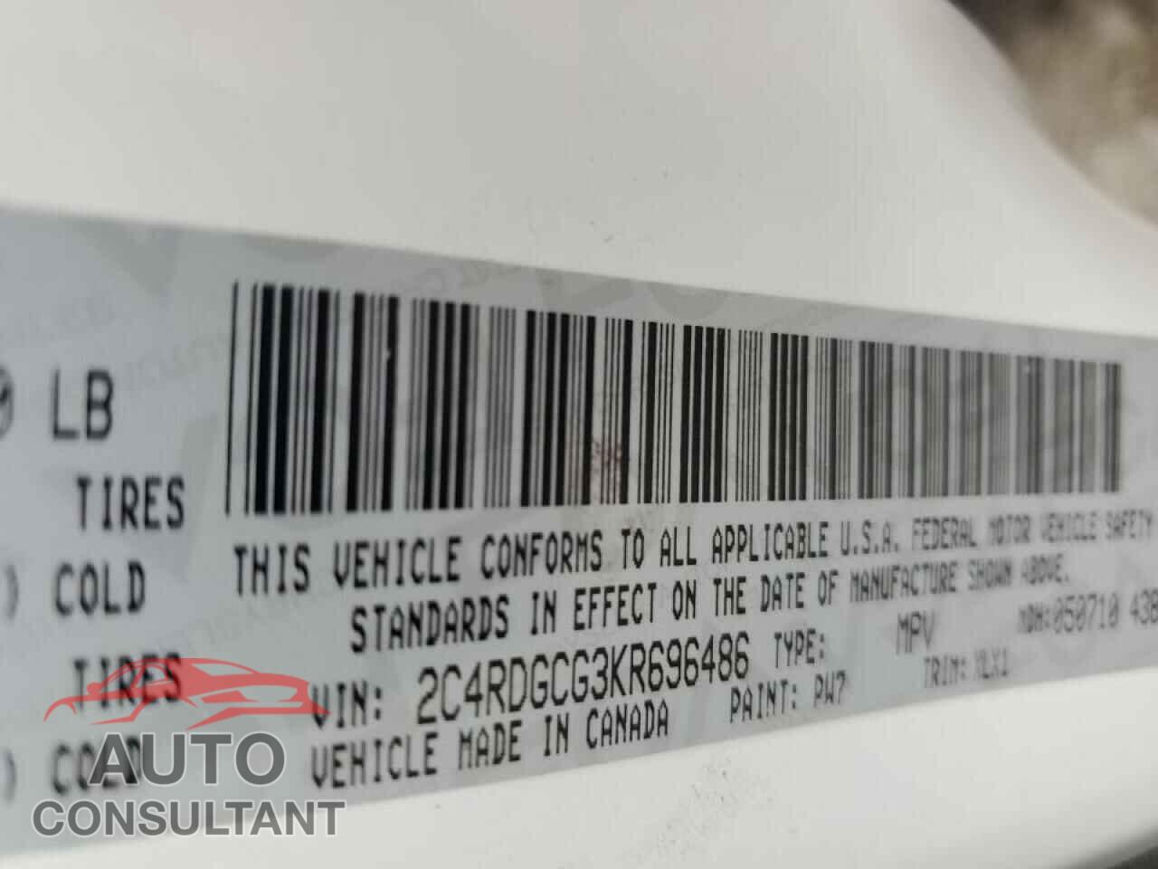 DODGE CARAVAN 2019 - 2C4RDGCG3KR696486
