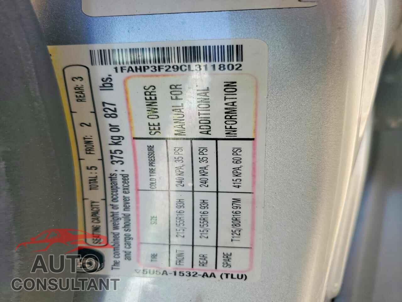 FORD FOCUS 2012 - 1FAHP3F29CL311802